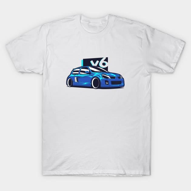 Blue Clio V6 Sport Phase 2 T-Shirt by KaroCars